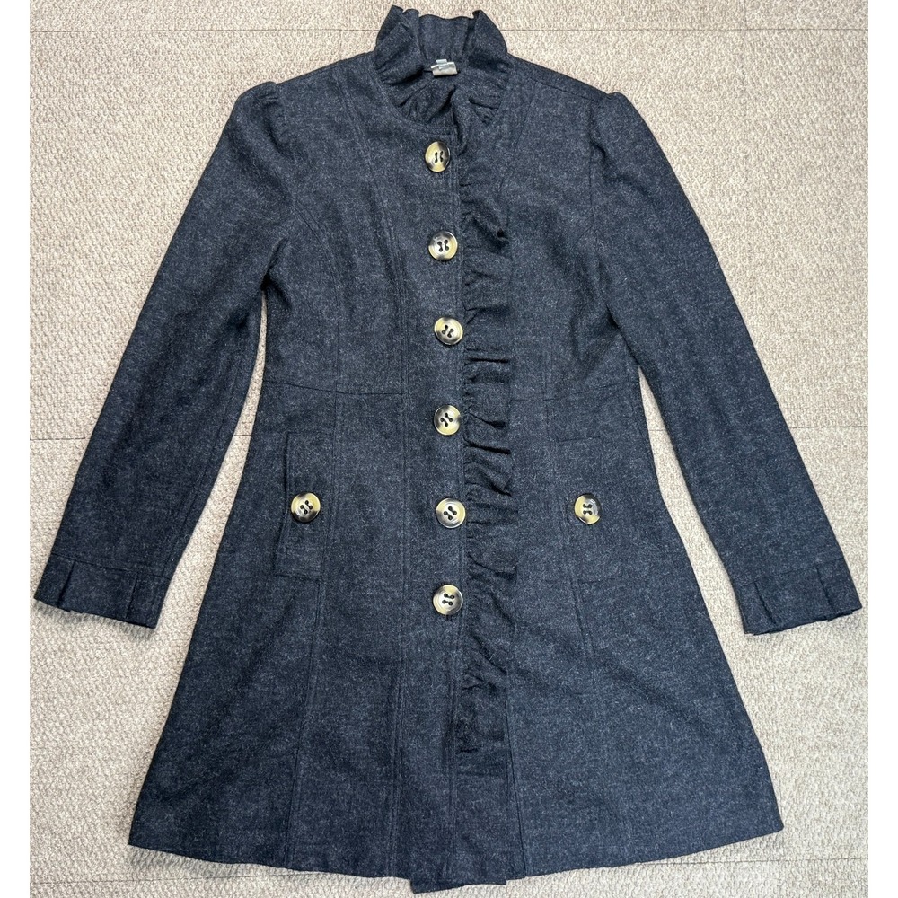 Ivy Jane Women's Black Ruffled Front Boiled Wool Button Up Jacket Size XS